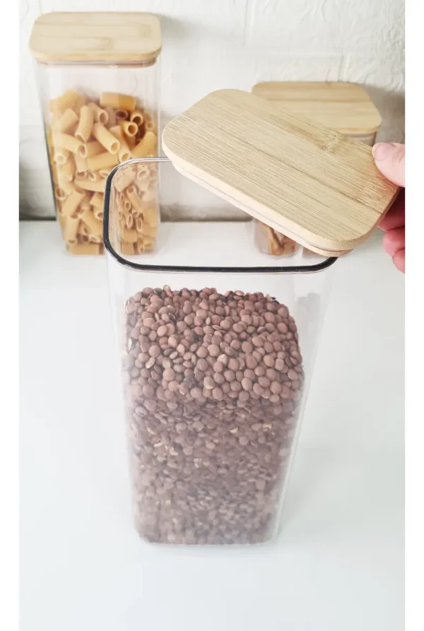FRASCO ACRILICO CUADRADO CON TAPA DE BAMBU 1.8 Lts