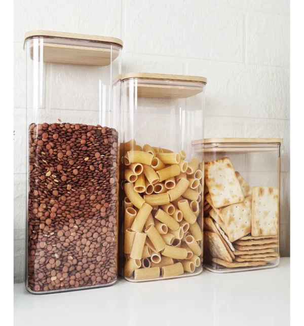 FRASCO ACRILICO CUADRADO CON TAPA DE BAMBU 1.8 Lts