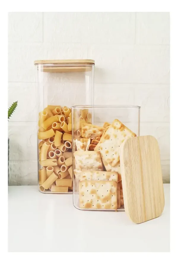 FRASCO ACRILICO CUADRADO CON TAPA DE BAMBU 1100 ML
