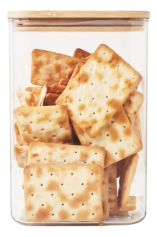 FRASCO ACRILICO CUADRADO CON TAPA DE BAMBU 1100 ML