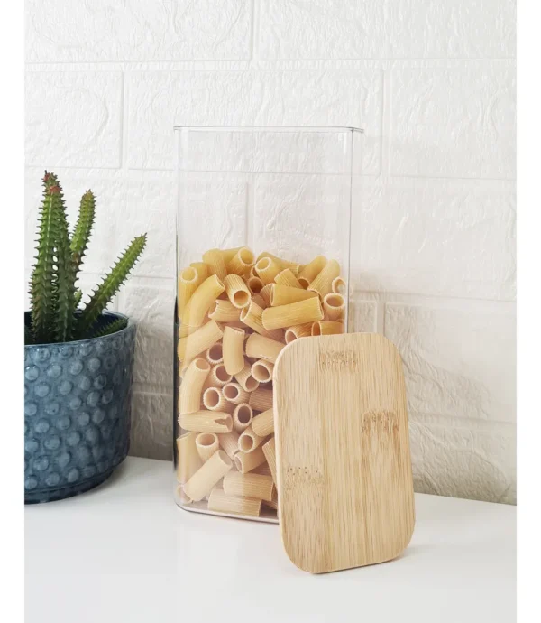 FRASCO ACRILICO CUADRADO CON TAPA DE BAMBU 1.6 Lts