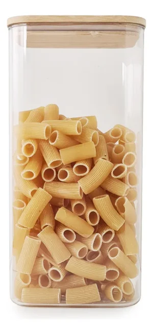 FRASCO ACRILICO CUADRADO CON TAPA DE BAMBU 1.6 Lts