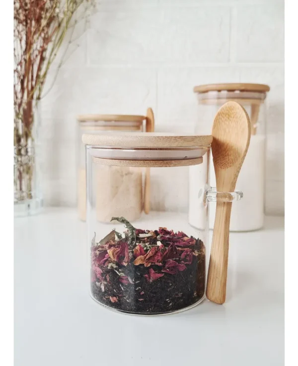 FRASCO HERMETICO VIDRIO CON TAPA CUCHARA BAMBU 500 ML