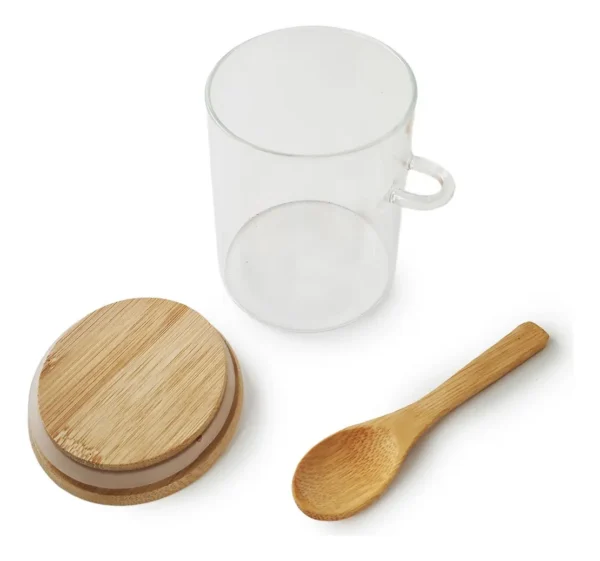 FRASCO HERMETICO VIDRIO CON TAPA CUCHARA BAMBU 700 ML
