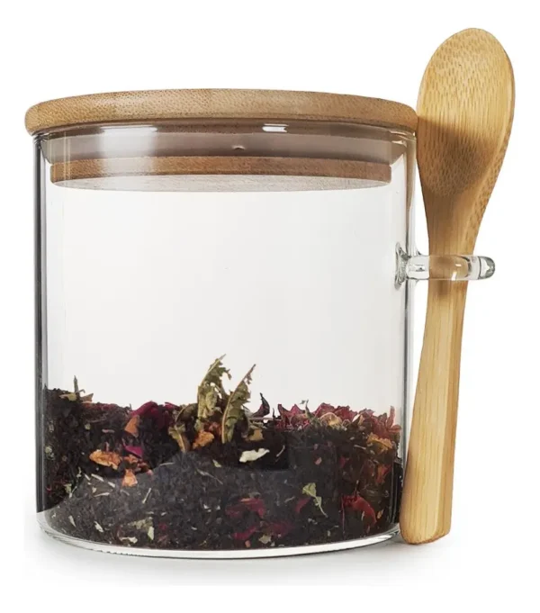 FRASCO HERMETICO VIDRIO CON TAPA CUCHARA BAMBU 700 ML