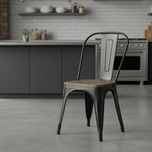 SILLA HIERRO MADERA TIPO INDUSTRIAL C/RESPALDO