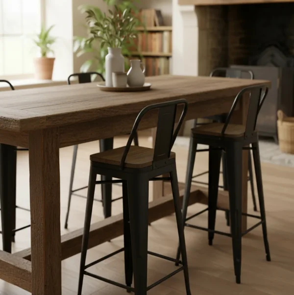Banqueta Alta Hierro Y Madera C/ Respaldo Otten 77 Cm