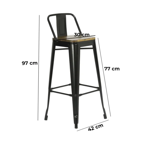 Banqueta Alta Hierro Y Madera C/ Respaldo Otten 77 Cm