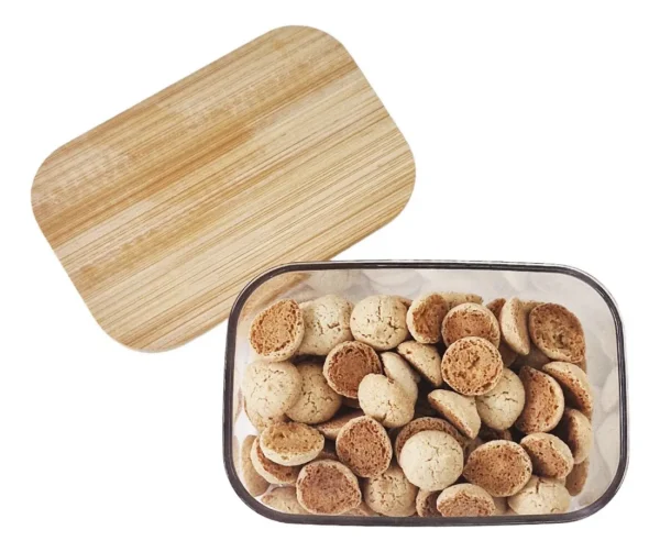 FRASCO ACRILICO CUADRADO CON TAPA DE BAMBU 400 ML