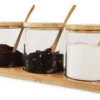 SET X 3 FRASCOS VIDRIO CON TAPA BASE CUCHARA BAMBU