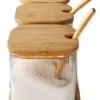 SET X 3 FRASCOS VIDRIO CON TAPA BASE CUCHARA BAMBU CUADRADO