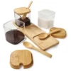 SET X 3 FRASCOS VIDRIO CON TAPA BASE CUCHARA BAMBU CUADRADO