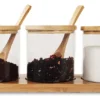 SET X 3 FRASCOS VIDRIO CON TAPA BASE CUCHARA BAMBU