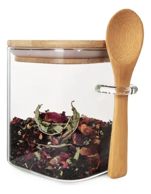 FRASCO HERMETICO CUADRADO CON TAPA CUCHARA BAMBU 900 ML