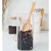 FRASCO HERMETICO CUADRADO CON TAPA CUCHARA BAMBU 390 ML