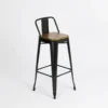 Banqueta Alta Hierro Y Madera C/ Respaldo Otten 77 Cm