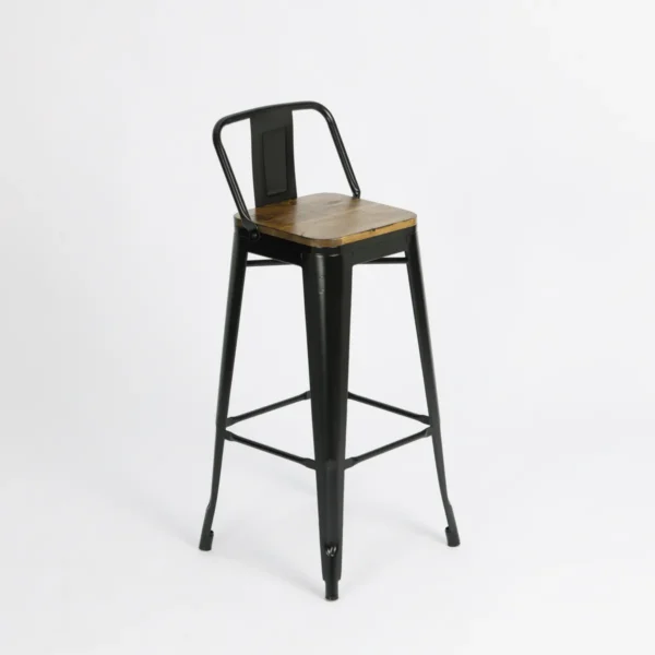 Banqueta Alta Hierro Y Madera C/ Respaldo Otten 77 Cm