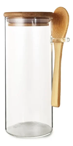 Frasco Hermético Vidrio Con Tapa Cuchara Bambú Otten 1 Lt