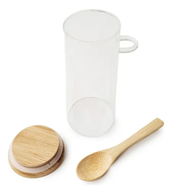 FRASCO HERMETICO VIDRIO CON TAPA CUCHARA BAMBU 850 ML
