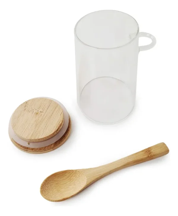FRASCO HERMETICO VIDRIO CON TAPA CUCHARA BAMBU 300 ML