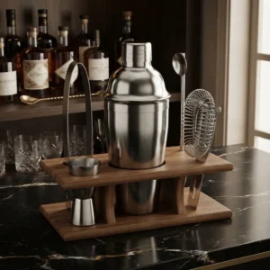 SET DE COCTELERÍA CON BASE DE MADERA