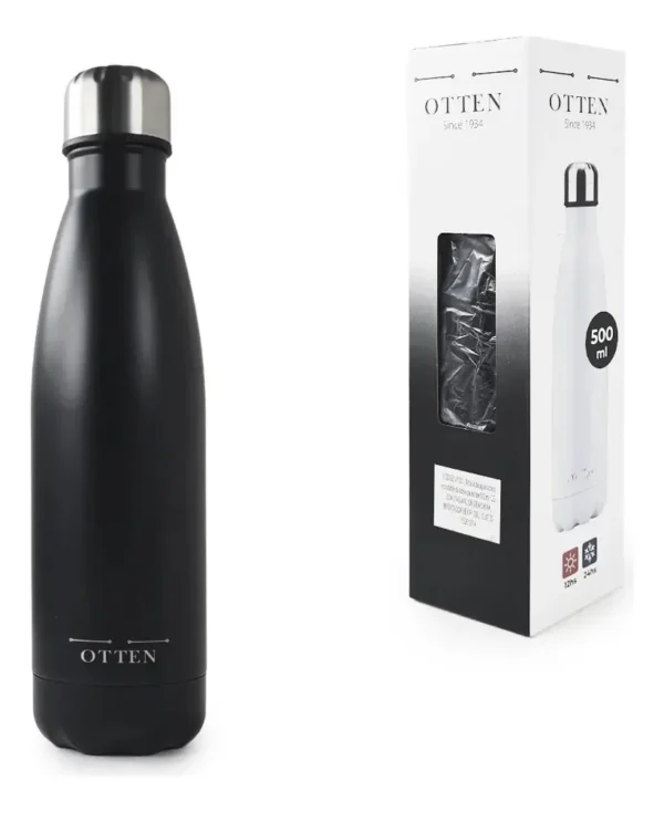 BOTELLA DE AGUA - AC. INOX 500 ML - DOBLE PARED DE ACERO - NEGRO