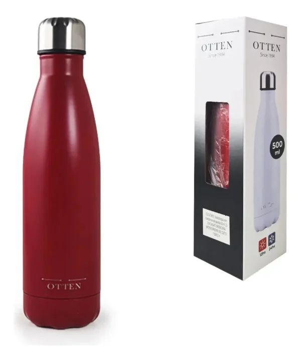 BOTELLA DE AGUA - AC. INOX 500 ML - DOBLE PARED DE ACERO - ROJO
