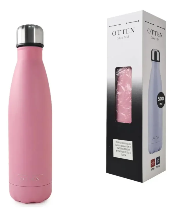 BOTELLA DE AGUA - AC. INOX 500 ML - DOBLE PARED DE ACERO - ROSA