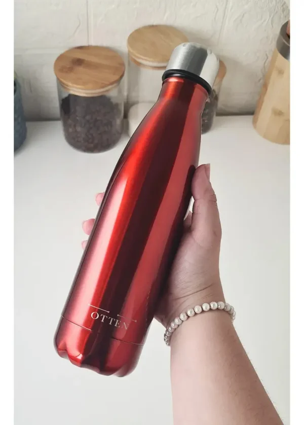 BOTELLA DE AGUA - AC. INOX 500 ML - DOBLE PARED DE ACERO - ROJO METALIZADO