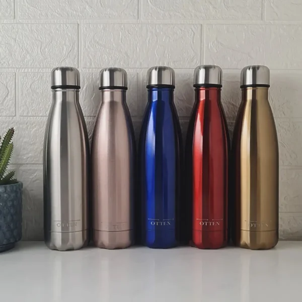 BOTELLA DE AGUA - AC. INOX 500 ML - DOBLE PARED DE ACERO - AZUL METALIZADO