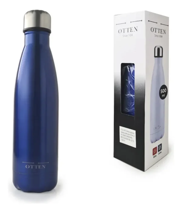 BOTELLA DE AGUA - AC. INOX 500 ML - DOBLE PARED DE ACERO - AZUL METALIZADO