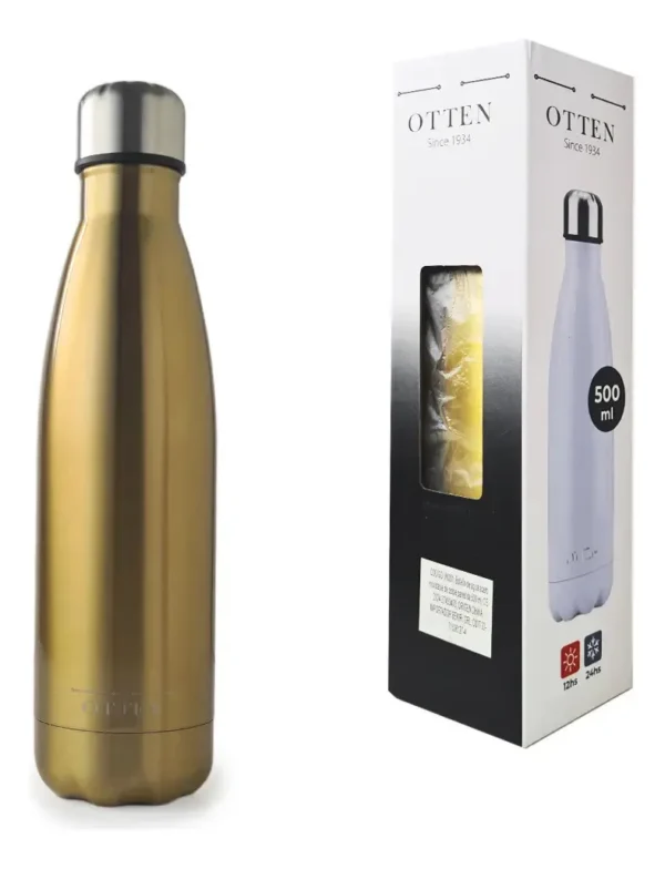 BOTELLA DE AGUA - AC. INOX 500 ML - DOBLE PARED DE ACERO - DORADA