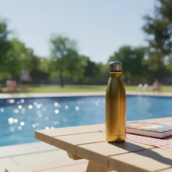 BOTELLA DE AGUA - AC. INOX 500 ML - DOBLE PARED DE ACERO - DORADA