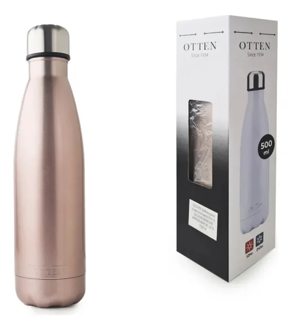 BOTELLA DE AGUA - AC. INOX 500 ML - DOBLE PARED DE ACERO - ROSA METALIZADO