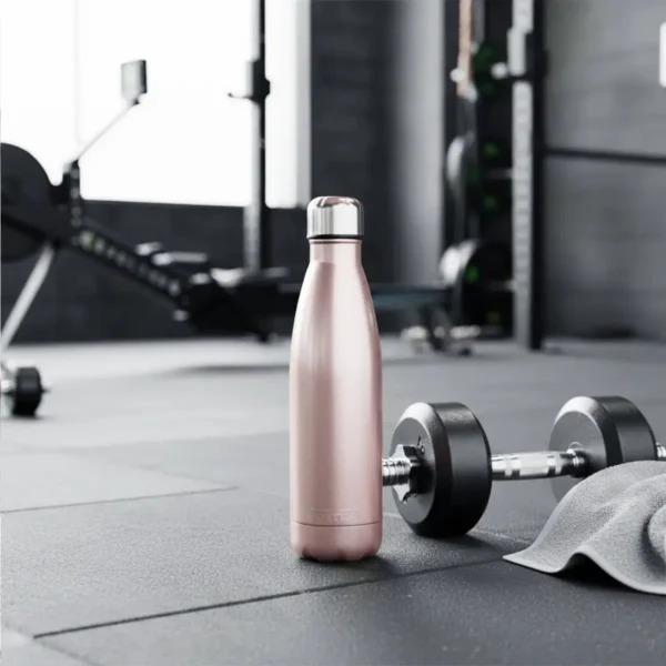 BOTELLA DE AGUA - AC. INOX 500 ML - DOBLE PARED DE ACERO - ROSA METALIZADO
