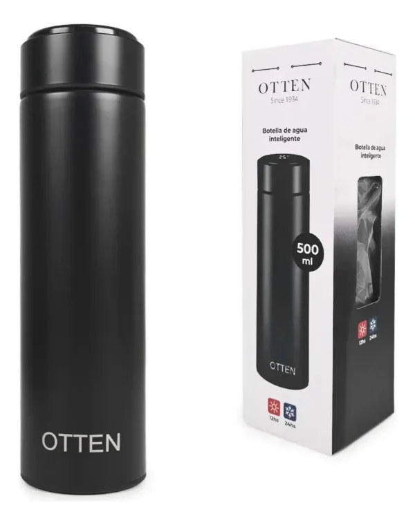 BOTELLA DE AGUA - AC INOX 500 ML - DOBLE PARED DE ACERO. TAPA CON SENSOR INTELIGENETE DE TEMPERATURA - NEGRO