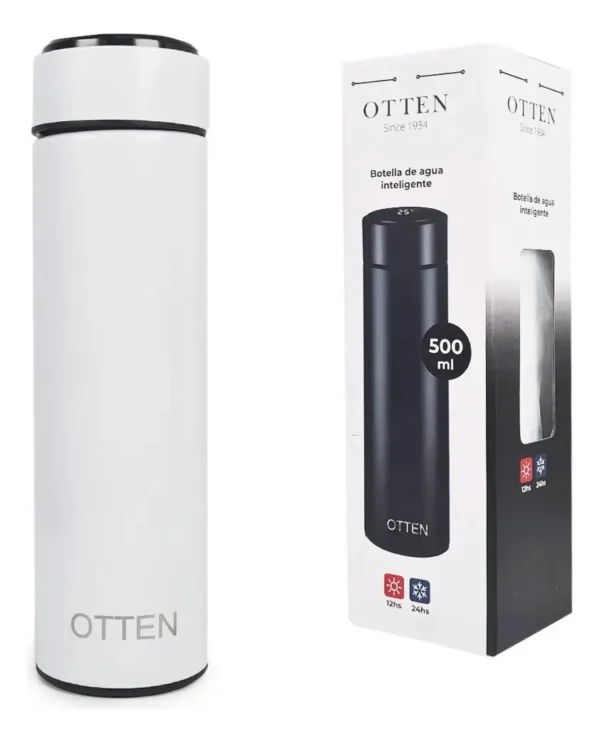 BOTELLA DE AGUA - AC INOX 500 ML - DOBLE PARED DE ACERO. TAPA CON SENSOR INTELIGENETE DE TEMPERATURA - BLANCO