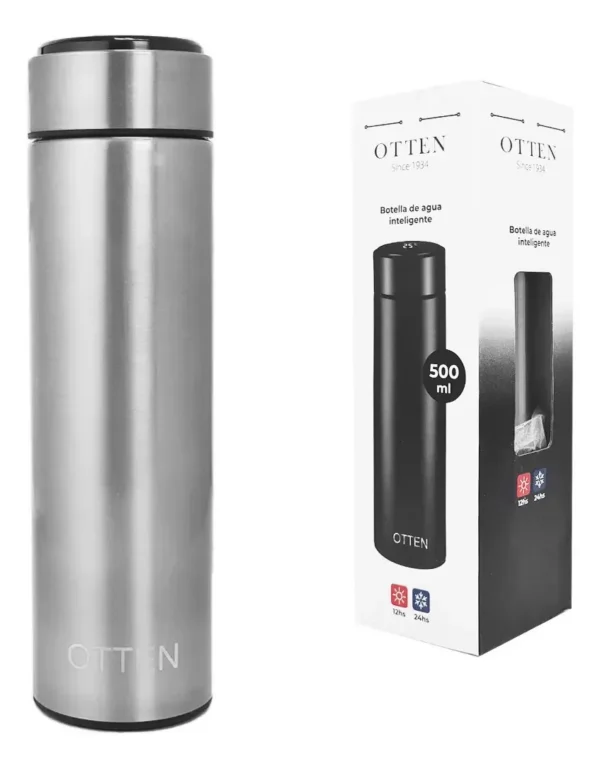 BOTELLA DE AGUA - AC INOX 500 ML - DOBLE PARED DE ACERO. TAPA CON SENSOR INTELIGENETE DE TEMPERATURA - PLATEADO