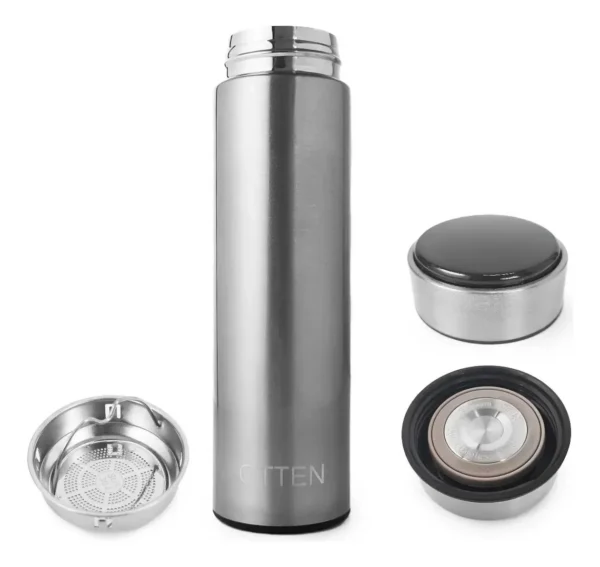 BOTELLA DE AGUA - AC INOX 500 ML - DOBLE PARED DE ACERO. TAPA CON SENSOR INTELIGENETE DE TEMPERATURA - PLATEADO