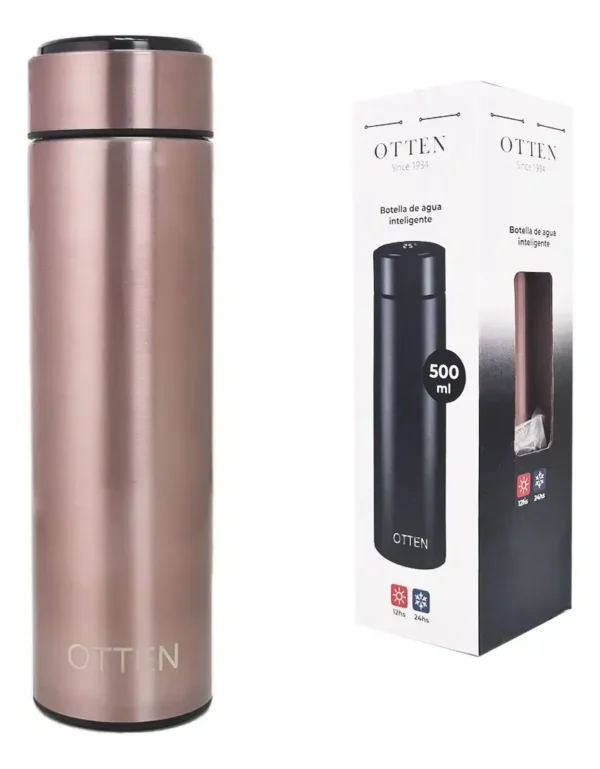 BOTELLA DE AGUA - AC INOX 500 ML - DOBLE PARED DE ACERO. TAPA CON SENSOR INTELIGENETE DE TEMPERATURA - ROSA METALIZADO