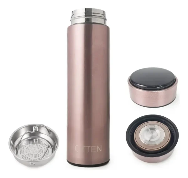 BOTELLA DE AGUA - AC INOX 500 ML - DOBLE PARED DE ACERO. TAPA CON SENSOR INTELIGENETE DE TEMPERATURA - ROSA METALIZADO