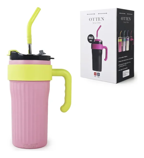 01247OTT0055-2 VASO TERMICO C/SORBETE ROSA/AMARILLO 860ML