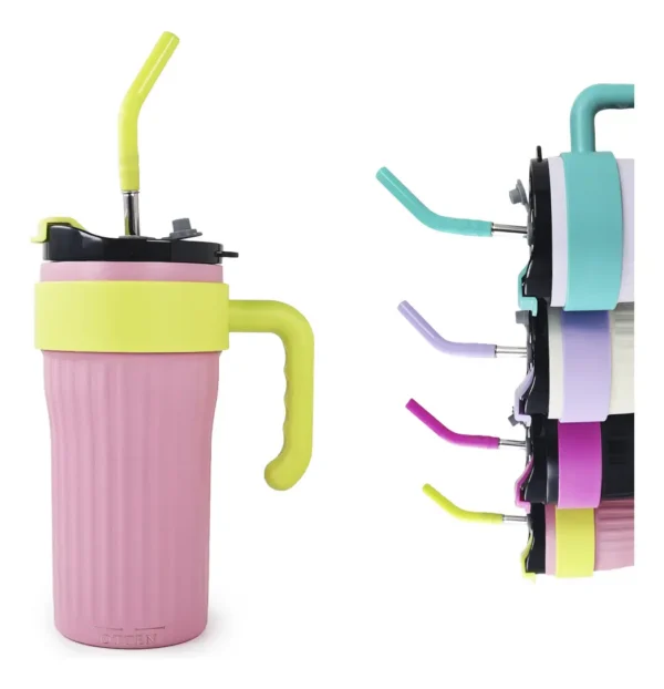 01247OTT0055-3 VASO TERMICO C/SORBETE ROSA/AMARILLO 860ML