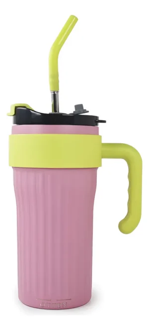 VASO TERMICO C/SORBETE ROSA/AMARILLO 860ML