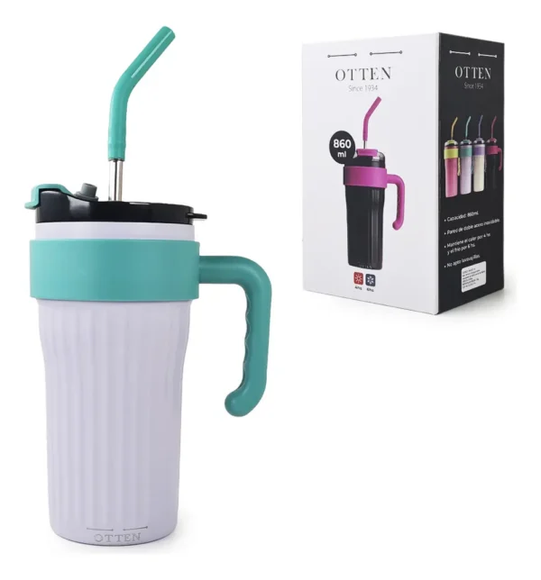 VASO TERMICO C/SORBETE LILA/TURQUESA 860ML-