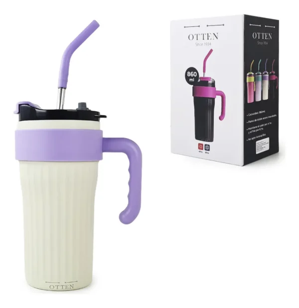 VASO TERMICO C/SORBETE BLANCO/LILA 860ML-
