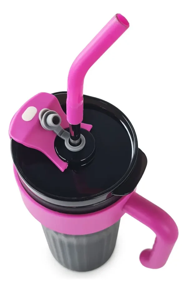 VASO TERMICO C/SORBETE NEGRO/ROSA 860ML