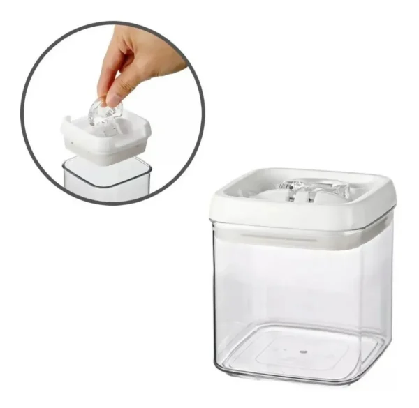 Frasco Acrilico Cierre Hermetico Apilable 1 Litro Transparente/blanco