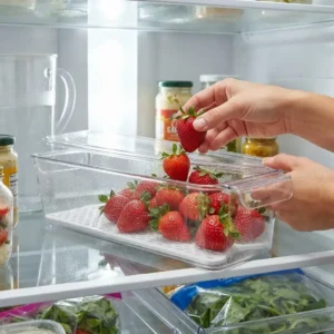 Organizador Apilable Para Heladera Acrilico Tapa Y Rejilla Transparente