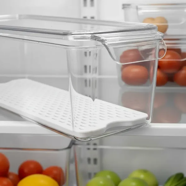 Organizador Apilable Para Heladera Acrilico Tapa Y Rejilla Transparente
